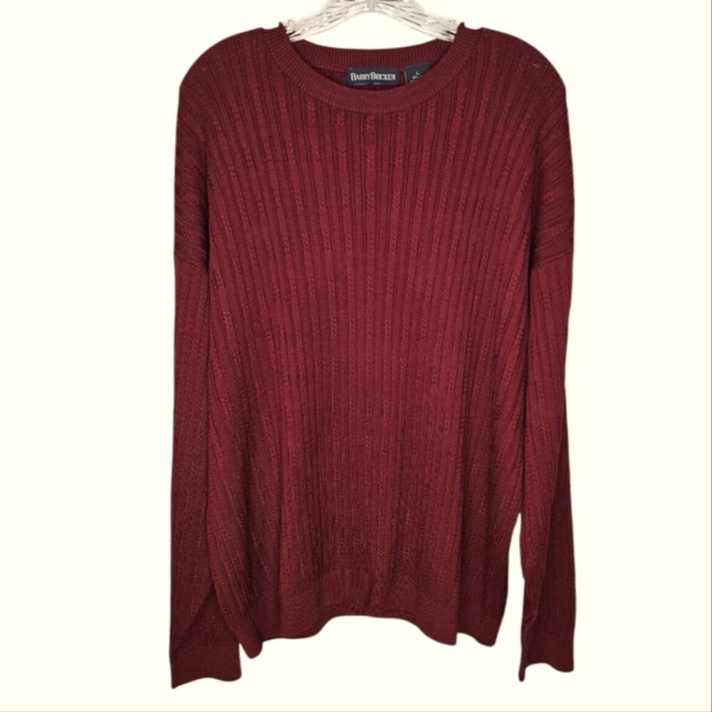 Barry Bricken 100% Silk Twisted Cable Knit Scoop Neck Sweater Cranberry Large